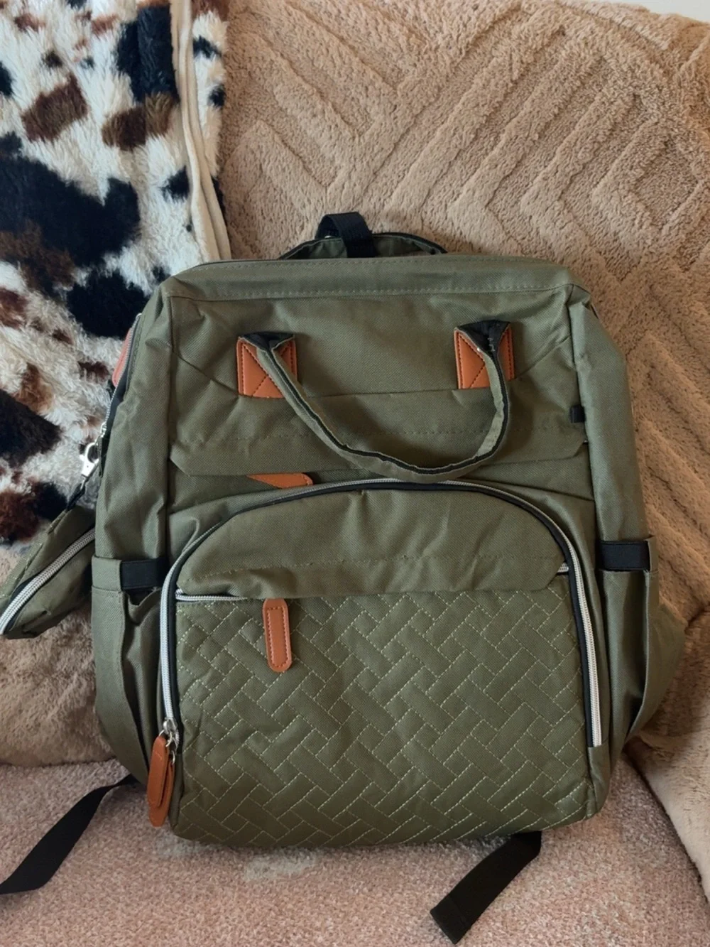 Olive Green Quilted Diaper Bag
